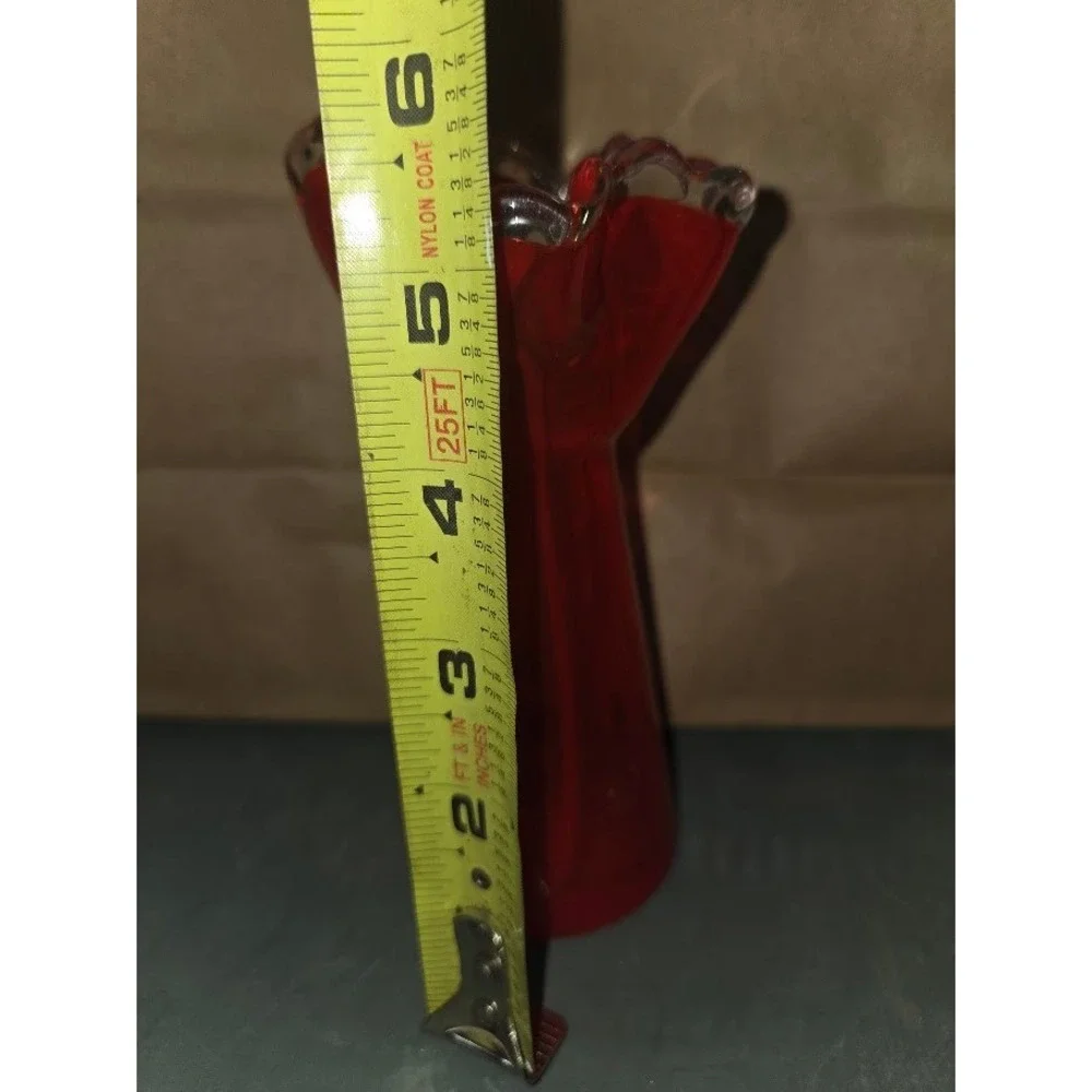 Vintage Red Art Glass Bud Vase Ruffled Rim Hand Blown 6 Inch Home Decor